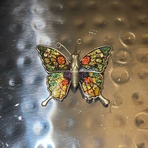 Vintage metal butterfly pin with enamel paint